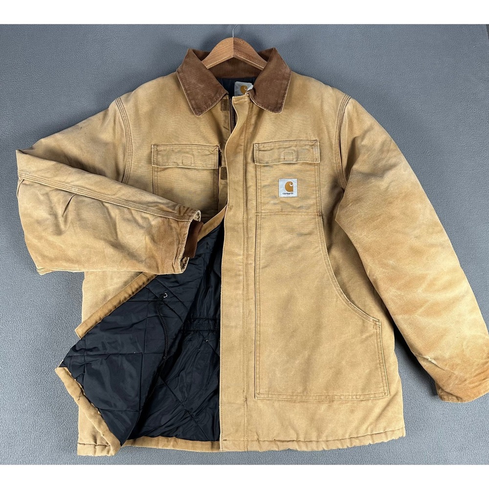 Carhartt Jacket 48 Brown Distressed Faded Canvas Corduroy Collar C03 Vintage USA